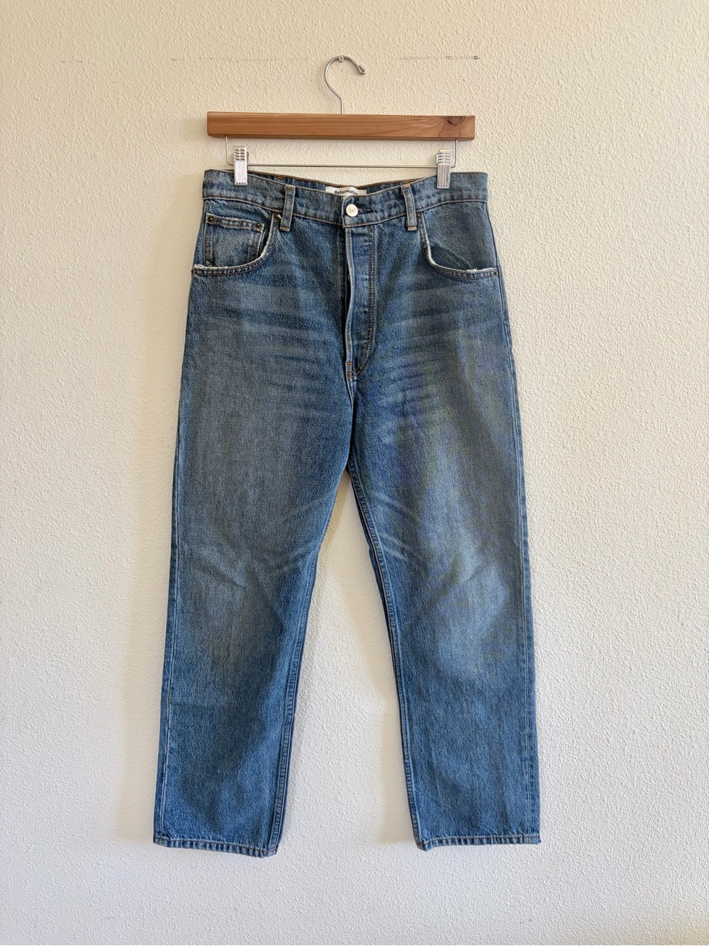 Reformation Women's Straight-Leg Mid Blue Jeans
